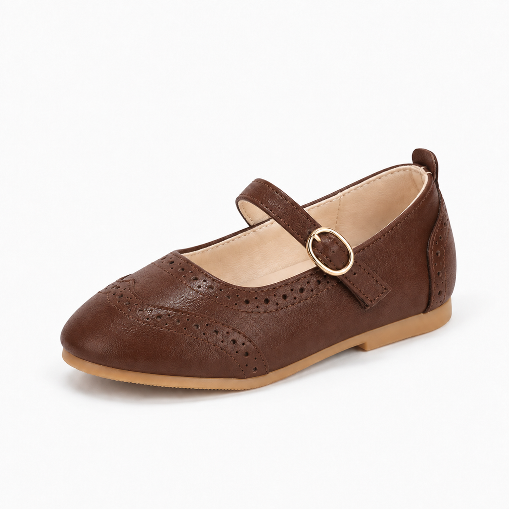 Brown Kids Brogue Mary Jane Ballet Flats - childrens Mary Jane shoes UK