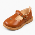 Brown Kids School Ballet Flats with heart cutout and buckle strap - premium kids school shoes