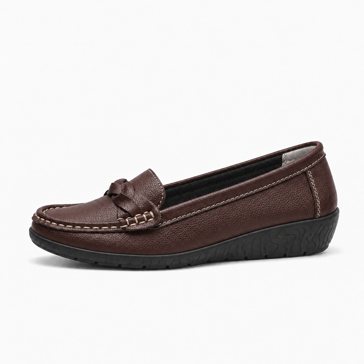 Brown Womens Leather Round Toe Casual Loafers - women's leather loafers UK