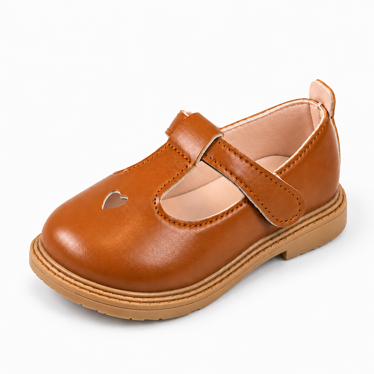 Brown Kids Strappy Woven Leather Ballet Flats - kids leather Mary Jane ballet flats with heart cutout