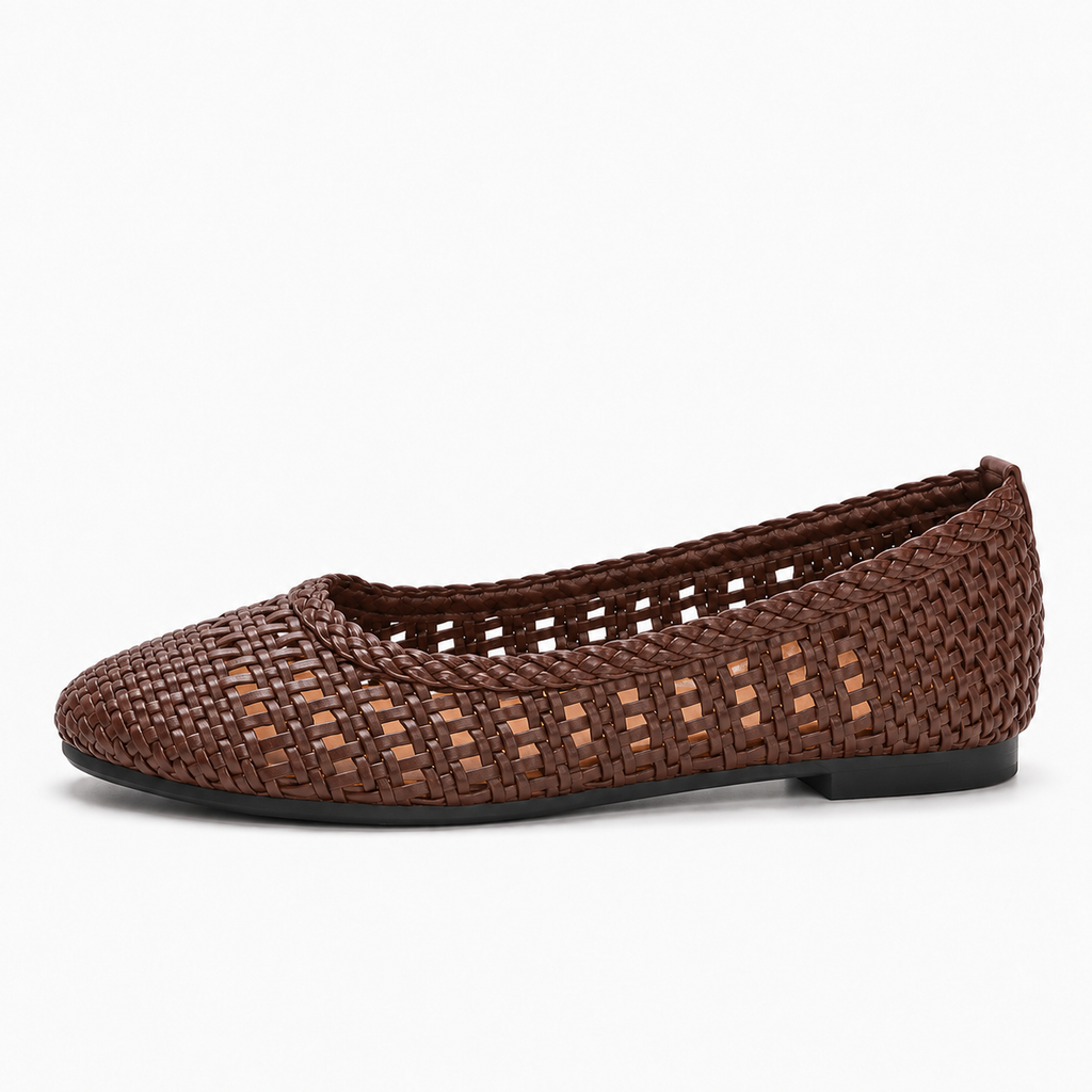 Brown Womens Woven Mesh Ballet Flats side view - breathable braided ballet flats for women