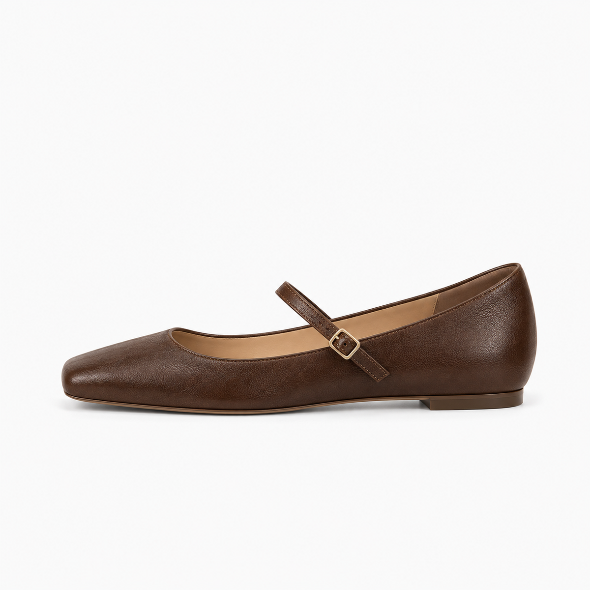 Brown Womens Leather Square Toe Comfort Ballet Flats - women's ballet flats UK