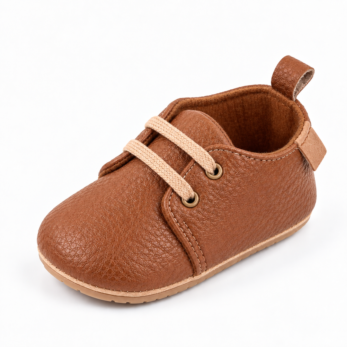 Baby Lace Up First Walker Shoes Brown - chaussures bebe premiers pas marron cognac avec lacets clairs et semelle souple