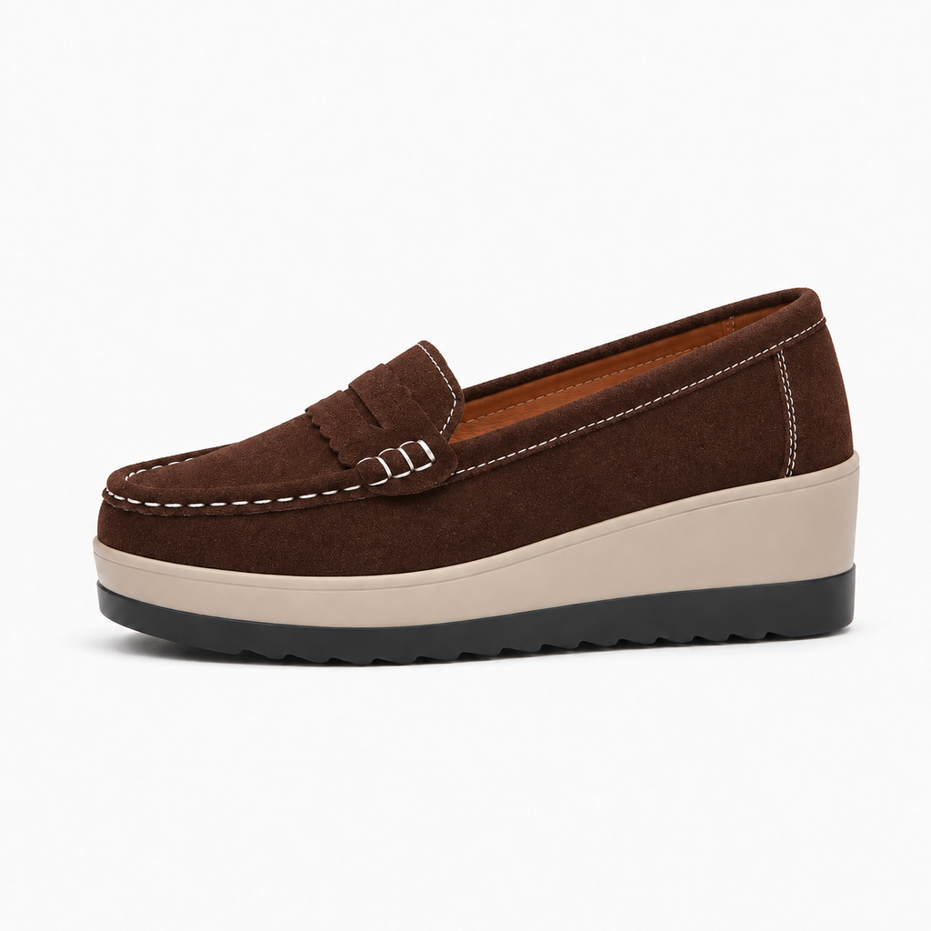 Brown Womens Leather Round Toe Platform Loafers - women's leather loafers UK