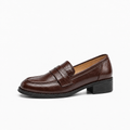 Brown Womens Leather Round Toe Comfort Loafers - women's leather loafers UK