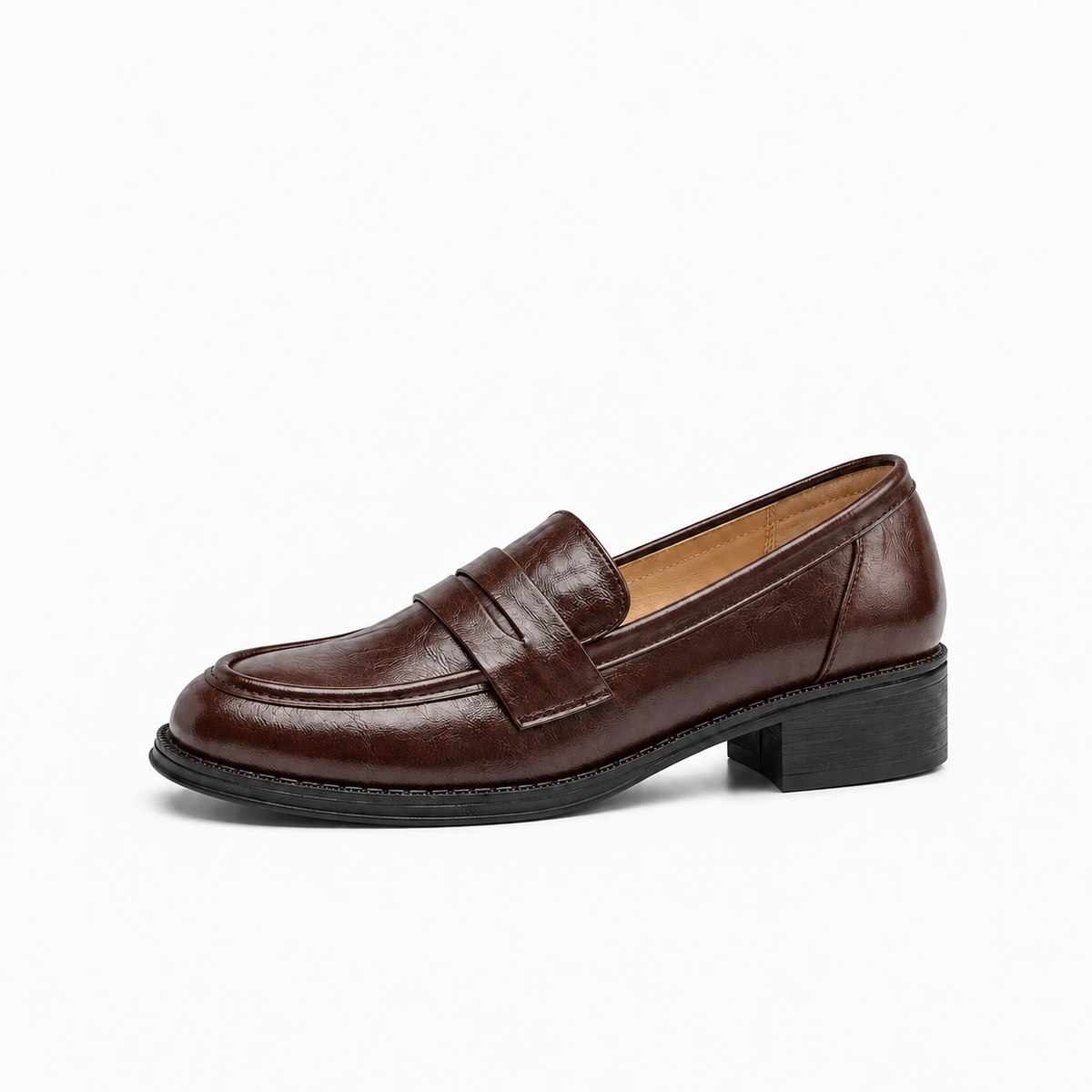 Brown Womens Leather Round Toe Comfort Loafers - women's leather loafers UK