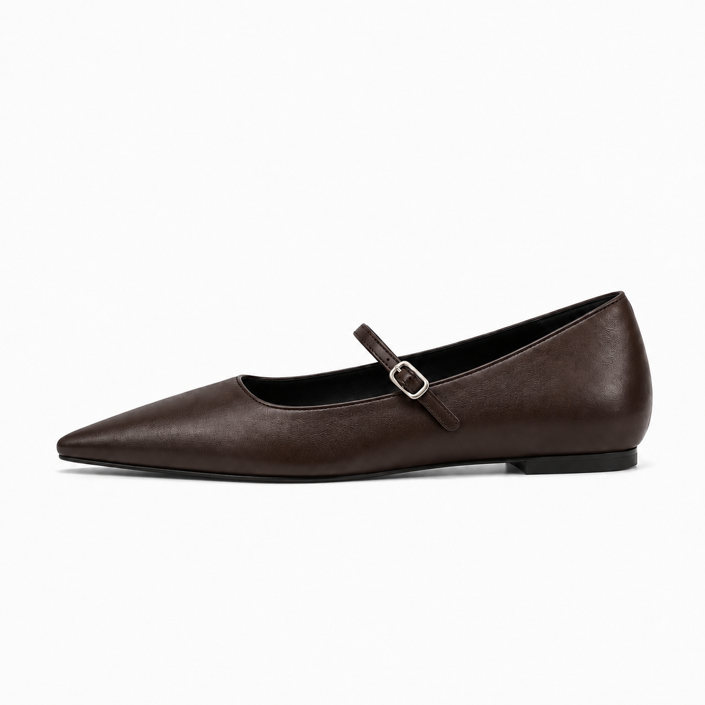 Brown Womens Mary Jane Pointed Toe Ballet Flats - Mary Jane ballet flats UK