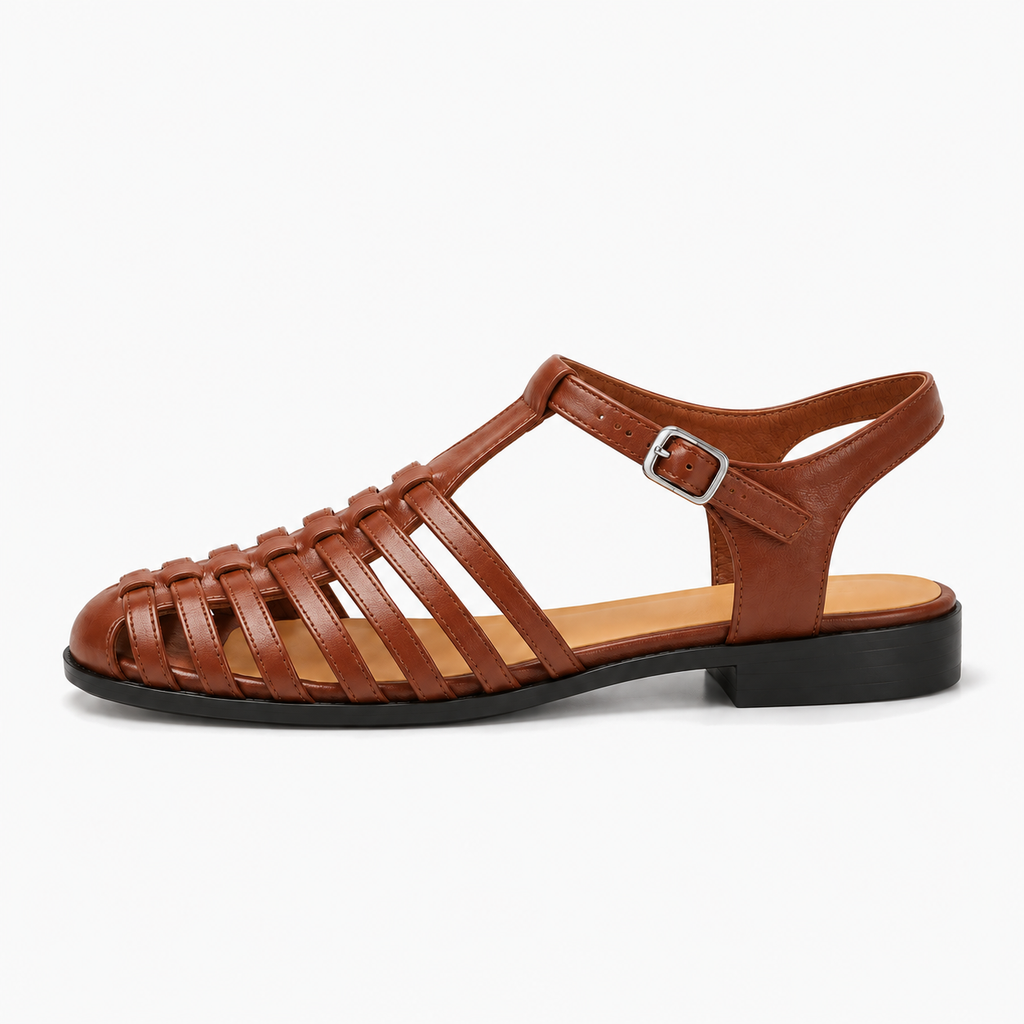 Brown Womens Woven Ankle Strap Ballet Flats - woven ballet flats UK