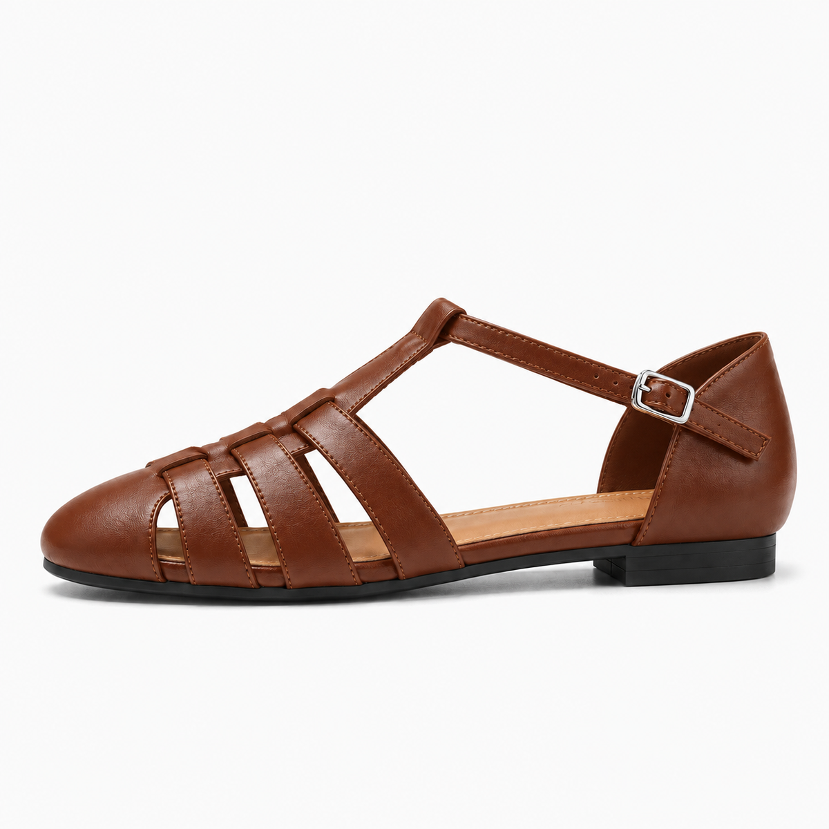 Brown Womens Closed Toe Ankle Strap Ballet Flats - closed toe ballet flats UK