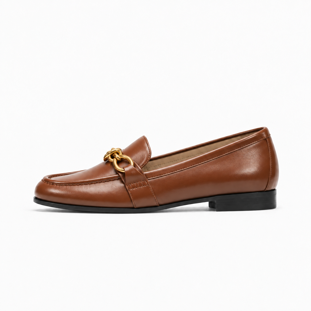 Brown Leather Womens Penny Leather Walking Loafers - women's leather loafers UK
