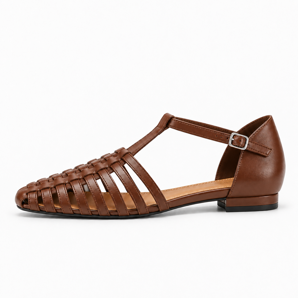 Brown Womens Strappy Woven Ballet Flats - womens woven flats UK