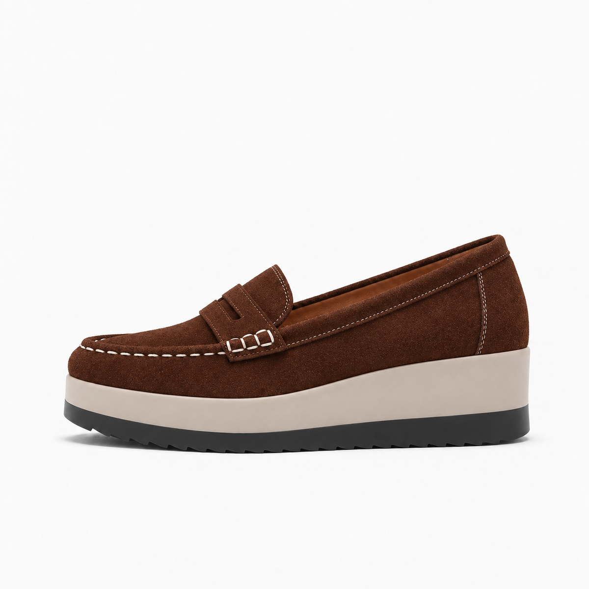 Brown Womens Suede Platform Loafers - women's suede loafers UK