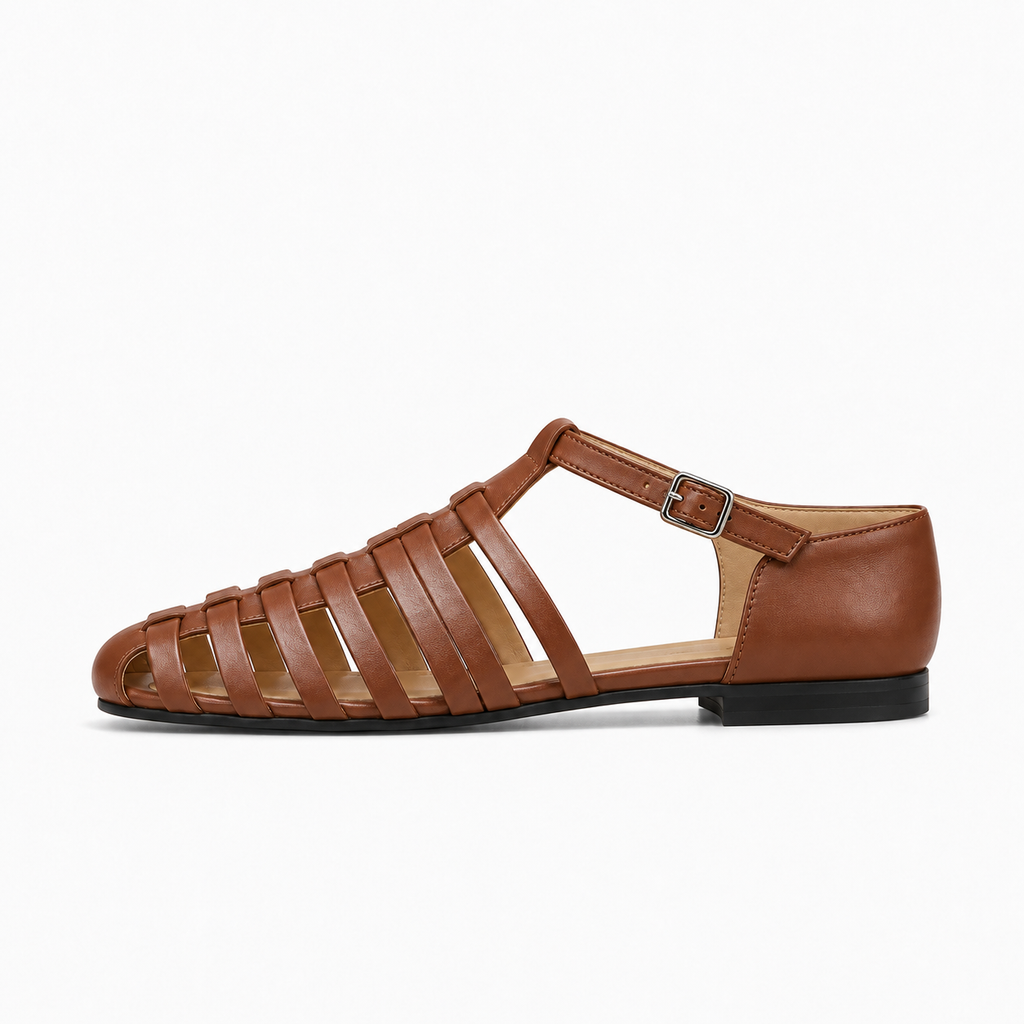 Brown Womens Leather-Look Fisherman Sandals - brown flat sandals women UK