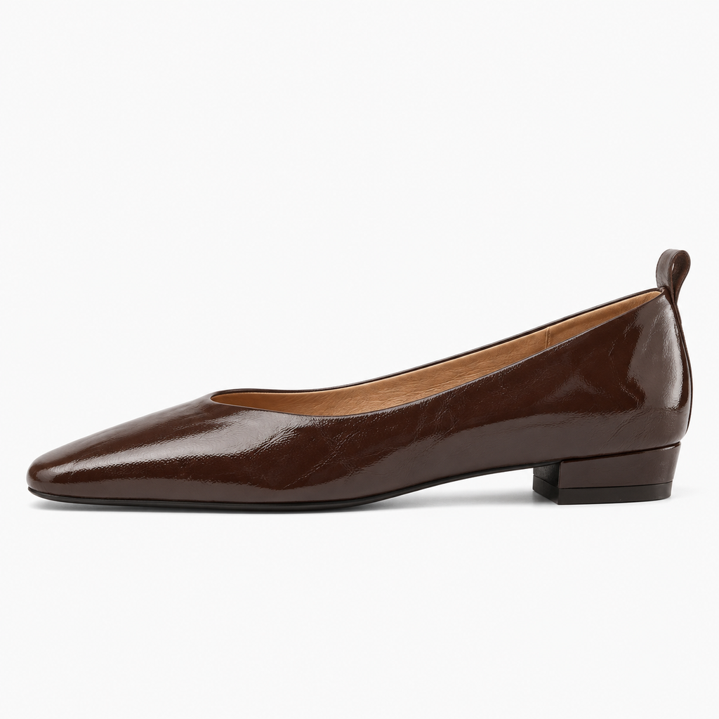 Brown Womens Patent Leather Square Toe Ballet Flats - women's ballet flats UK