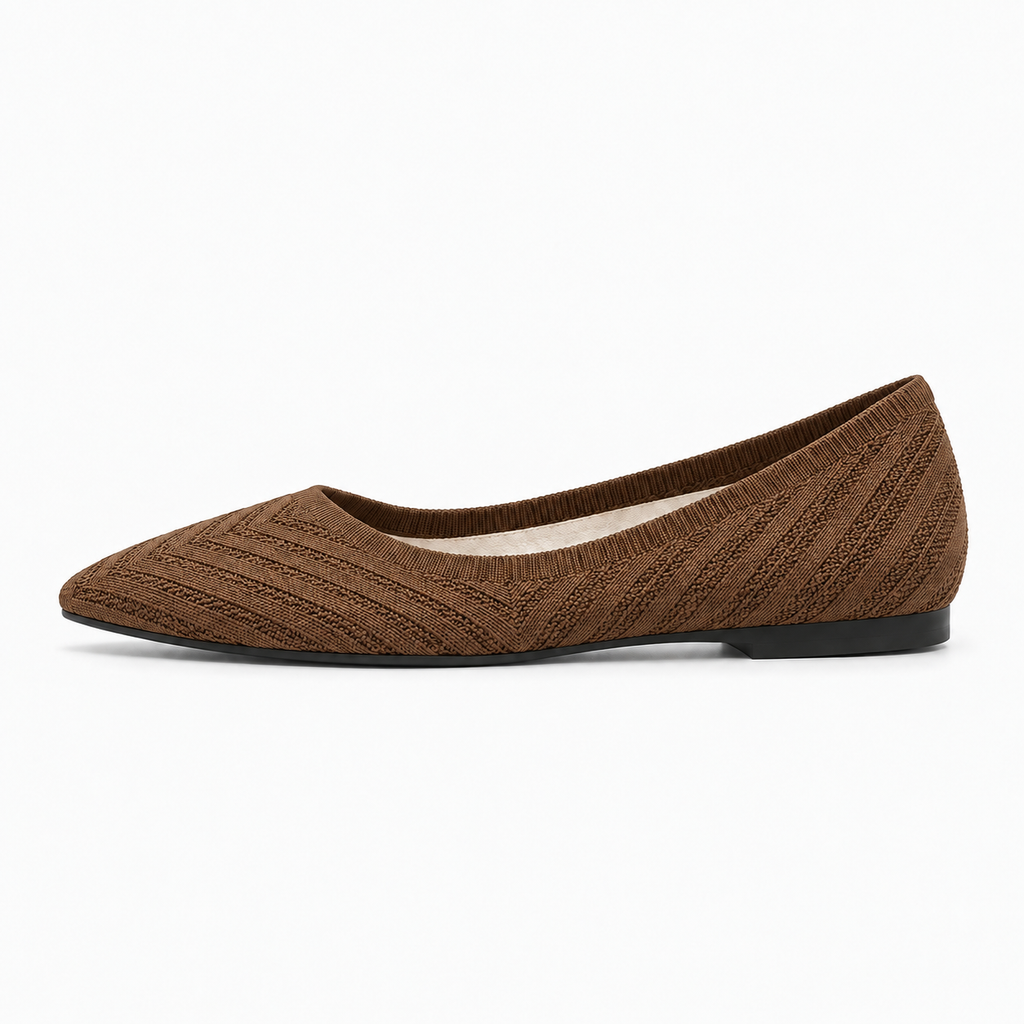 Brown Womens Pointed Toe Knit Ballet Flats - women's ballet flats UK