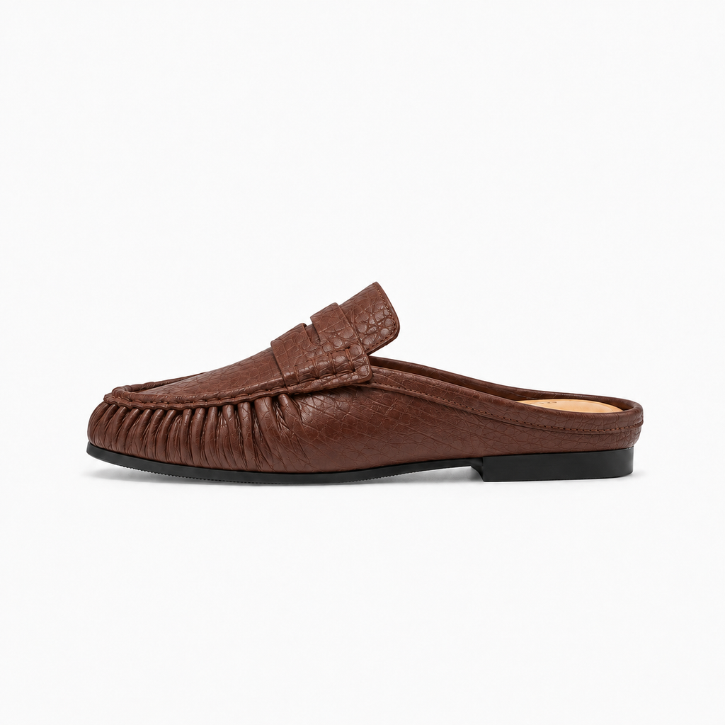 Brown Womens Leather Backless Mule Loafers pair view - womens mule loafers UK