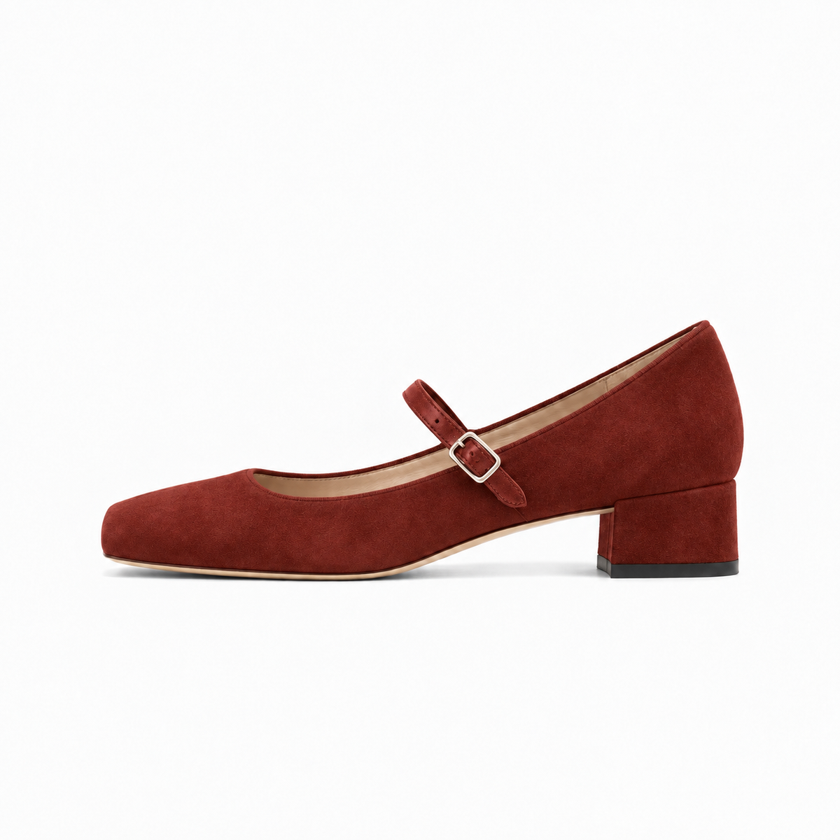 Burgundy Womens Block Heel Mary Jane Flats - womens Mary Jane flats UK