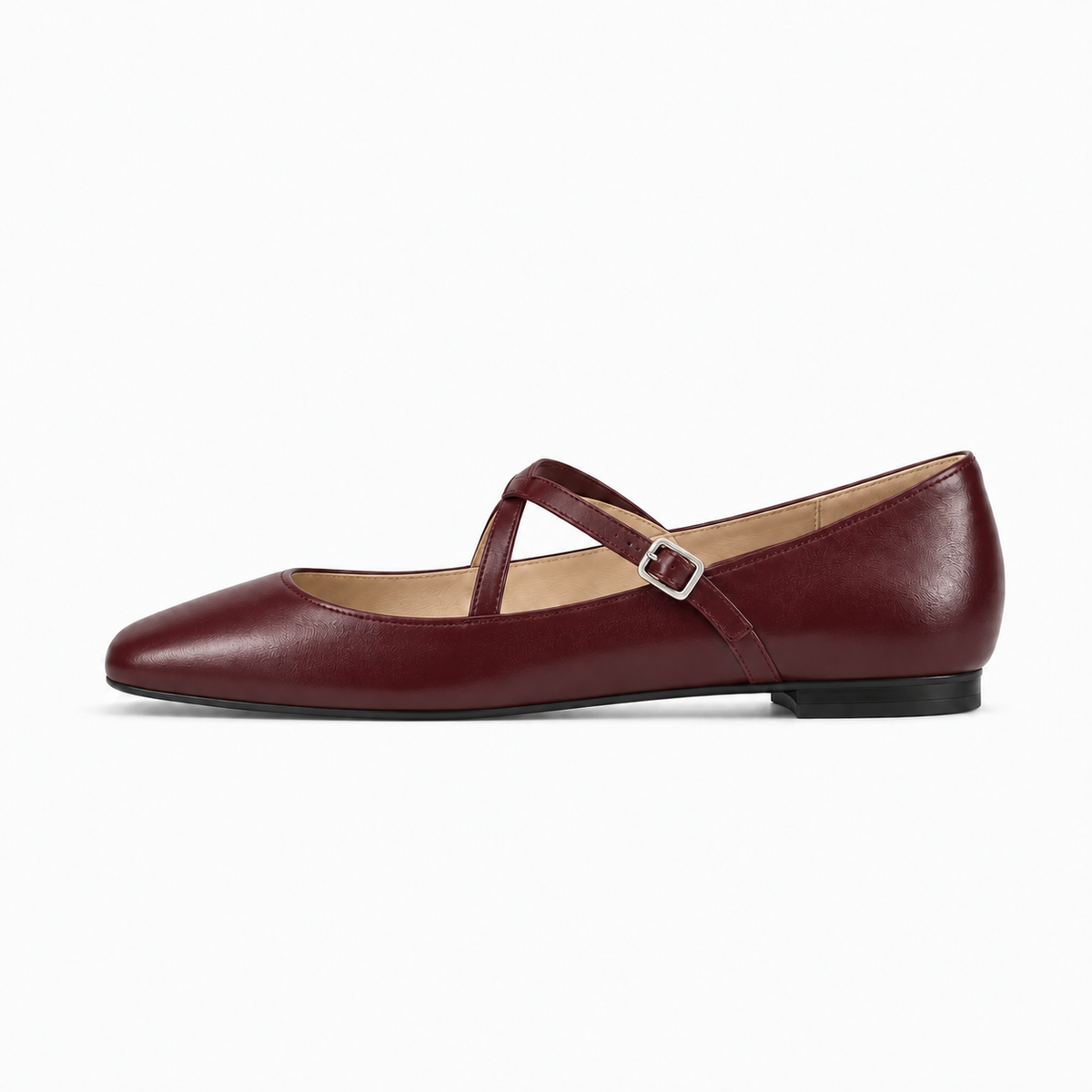 Womens Cross Strap Mary Jane Flats detail view - square toe flats UK
