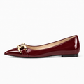 Burgundy Womens Pointed Toe Metal Buckle Ballet Flats - women's ballet flats UK