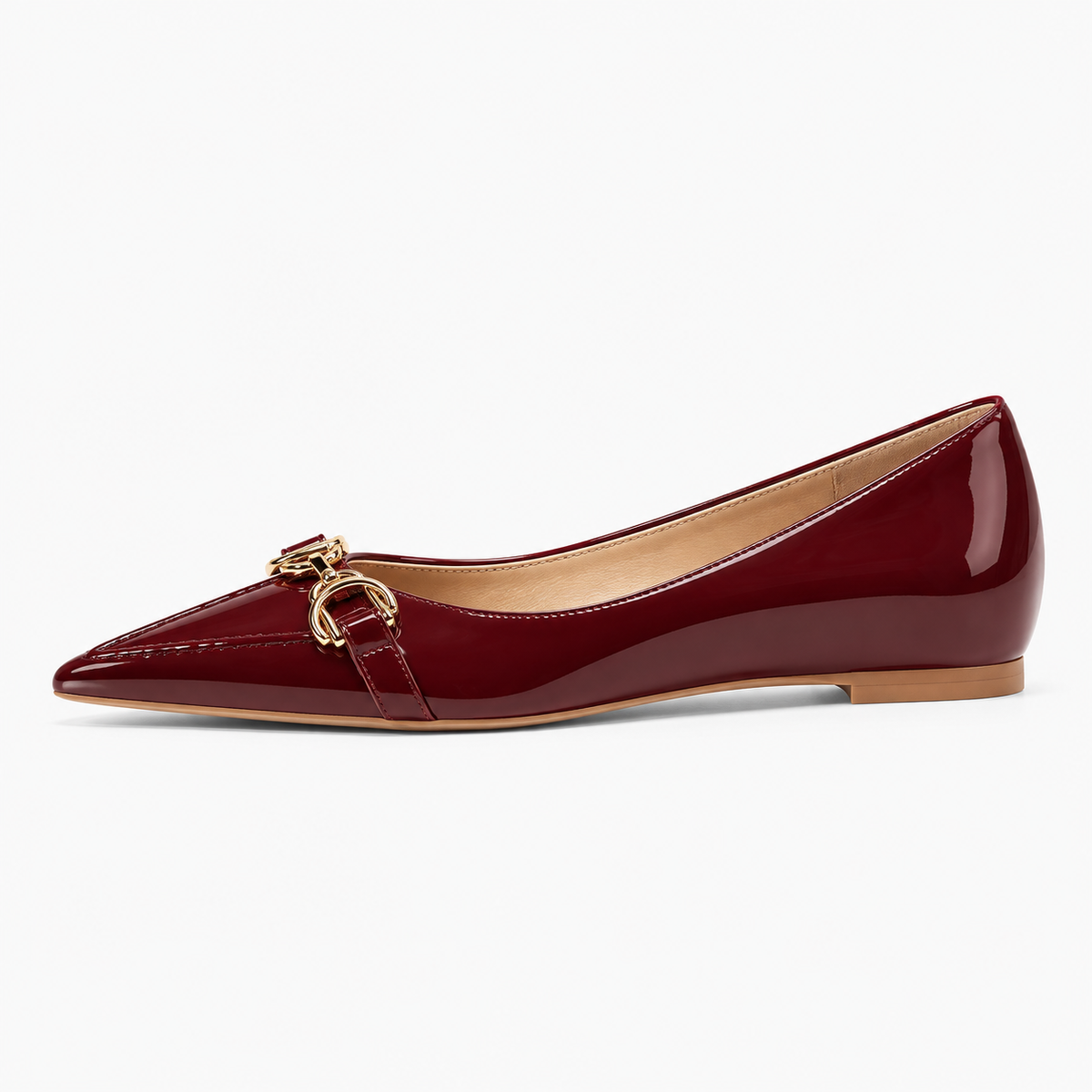 Burgundy Womens Metal Buckle Ballet Flats - women's ballet flats UK