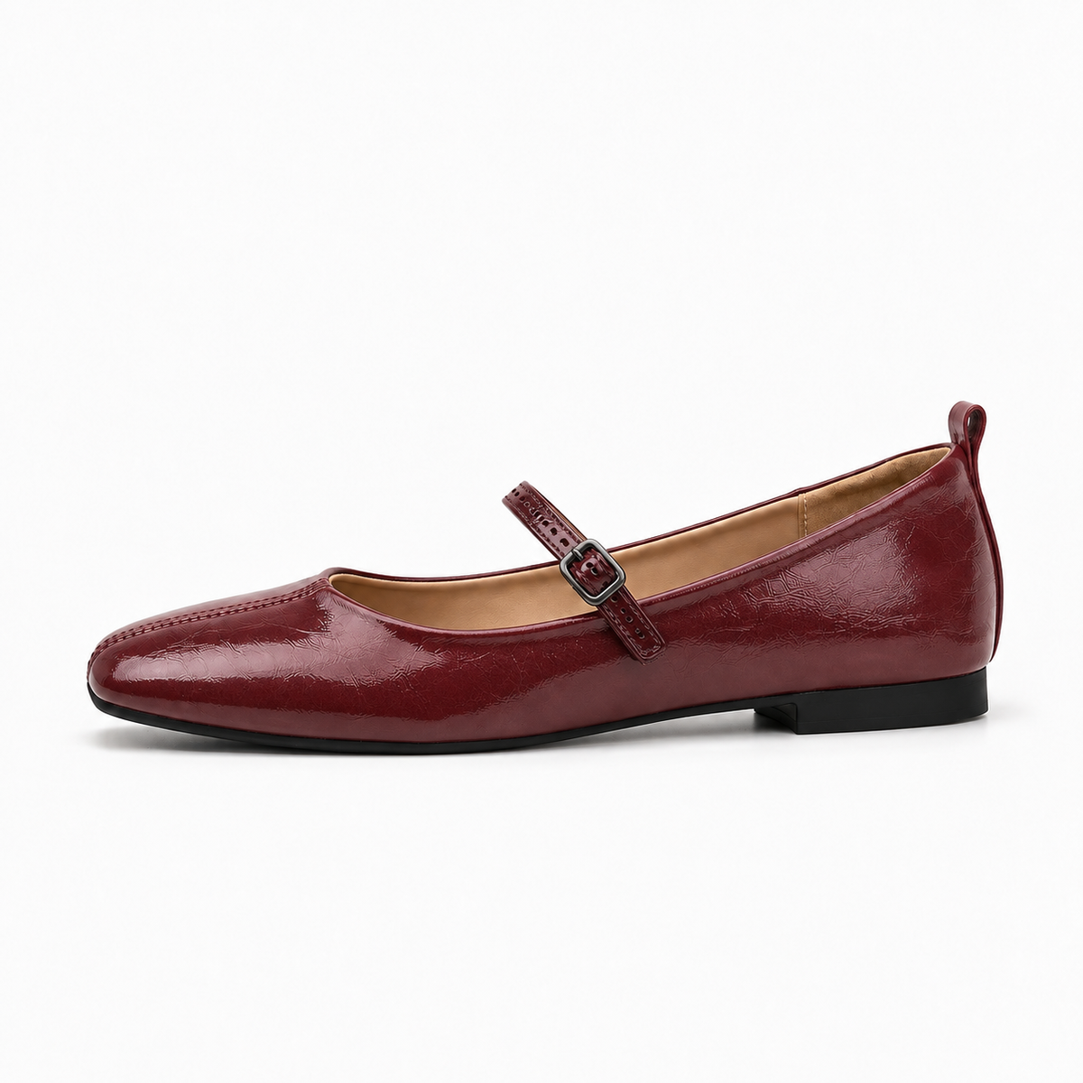 Burgundy Womens Mary Jane Buckle Strappy Ballet Flats - Mary Jane ballet flats UK