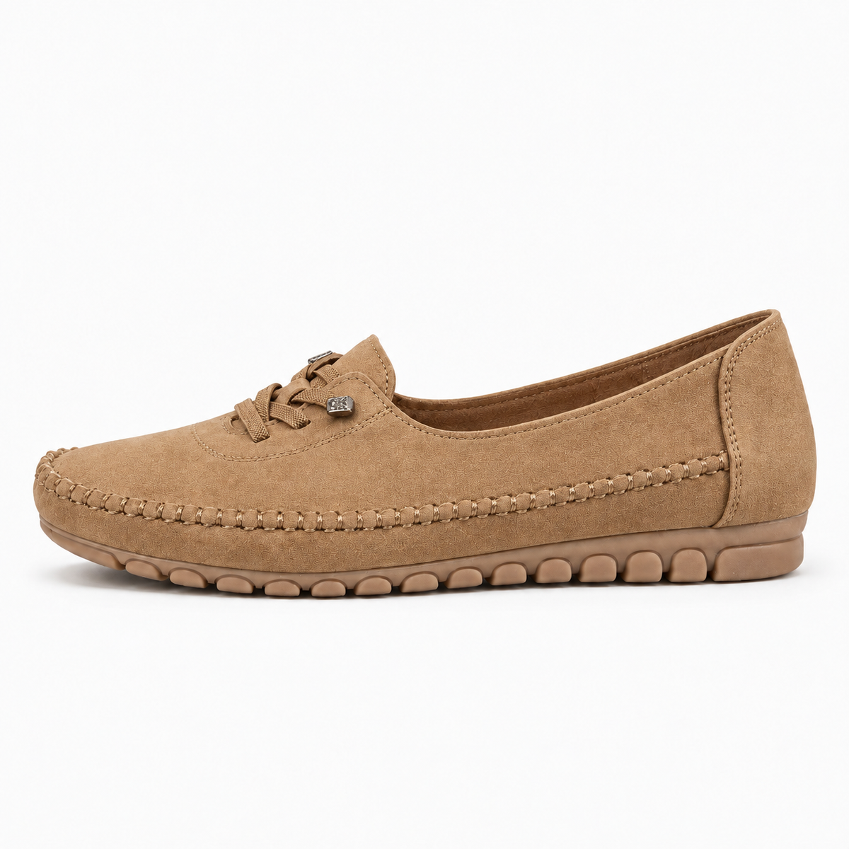 Camel womens soft round toe comfort loafers, soft moccasin stitching and flexible tan comfort sole