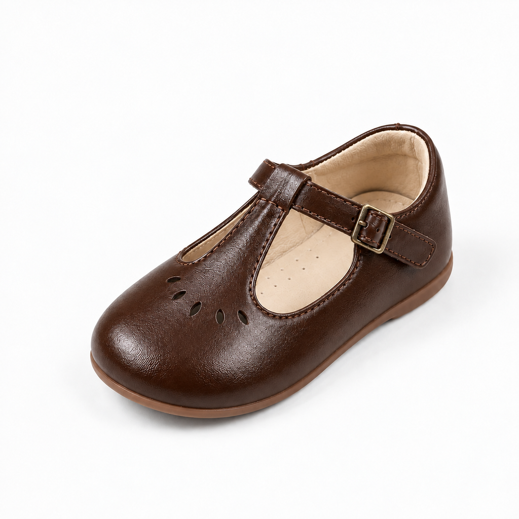 Dark Brown Kids Soft Sole Retro Ballet Flats - kids ballet flats UK