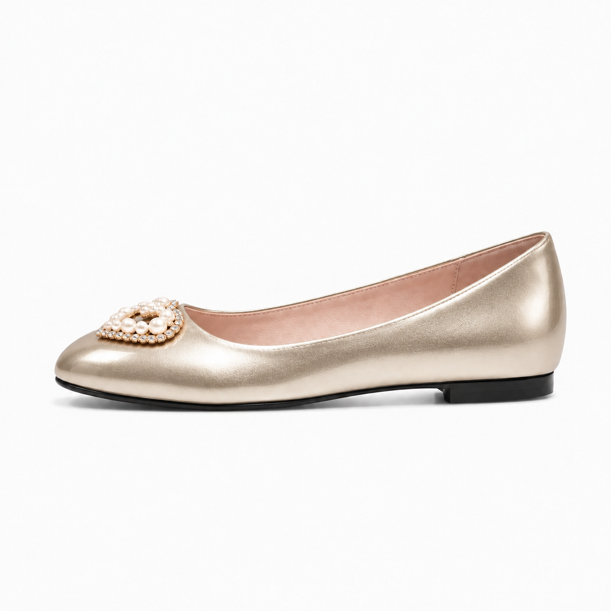 Gold Womens Pearl Heart Ballet Flats - gold dressy flats UK