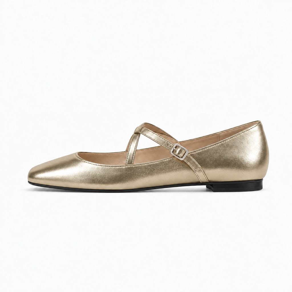 Womens Cross Strap Mary Jane Flats close up - cross strap flats UK