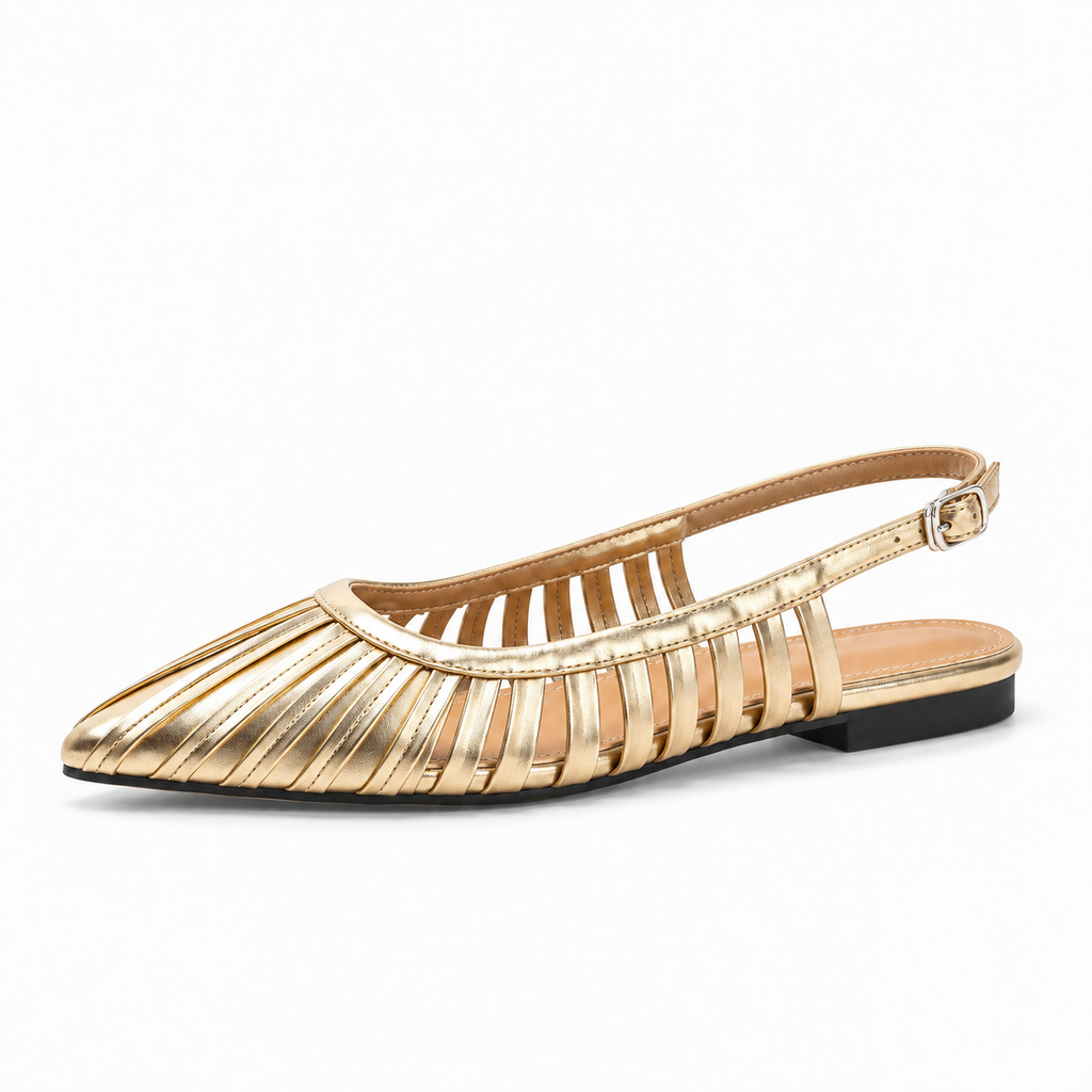Gold Womens Pointed Toe Slingback Ballet Flats - women's ballet flats UK