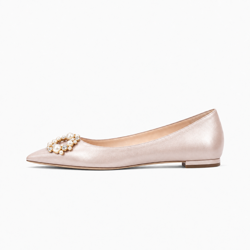 Womens Pearl Crystal Ballet Flats