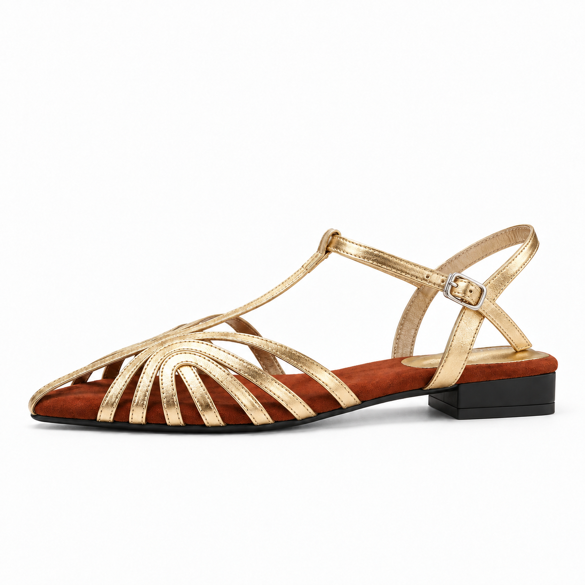 Gold Womens Pointed Cut Out Ballet Flats - ladies ballet flats UK
