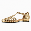 Gold Womens Strappy Woven Ballet Flats - womens woven flats UK