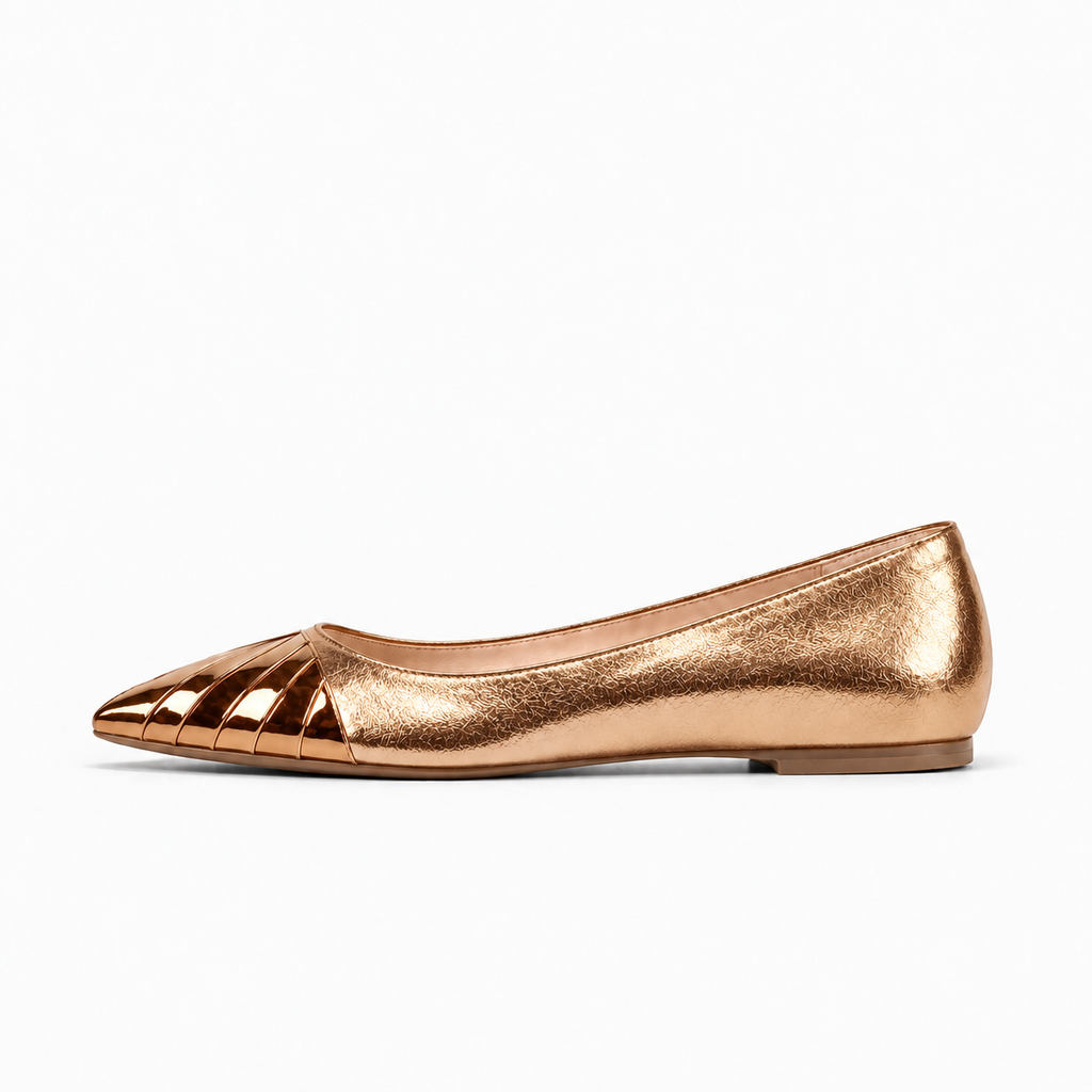 Gold Womens Pointed Toe Glitter Ballet Flats - women's ballet flats UK