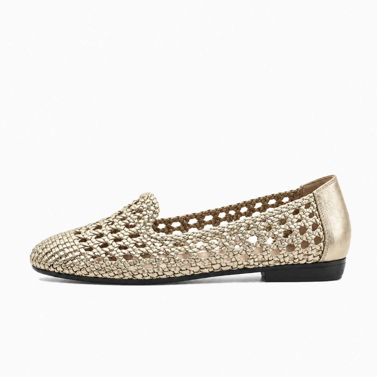 Gold Womens Leather Woven Ballet Flats - women's ballet flats UK
