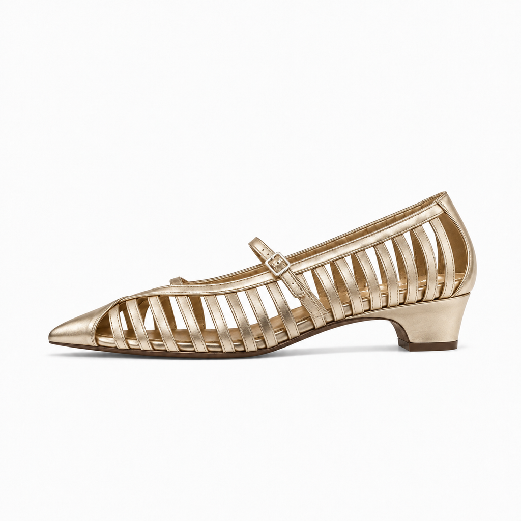 Gold Womens Pointed Toe Chunky Summer Ballet Flats - women's ballet flats UK