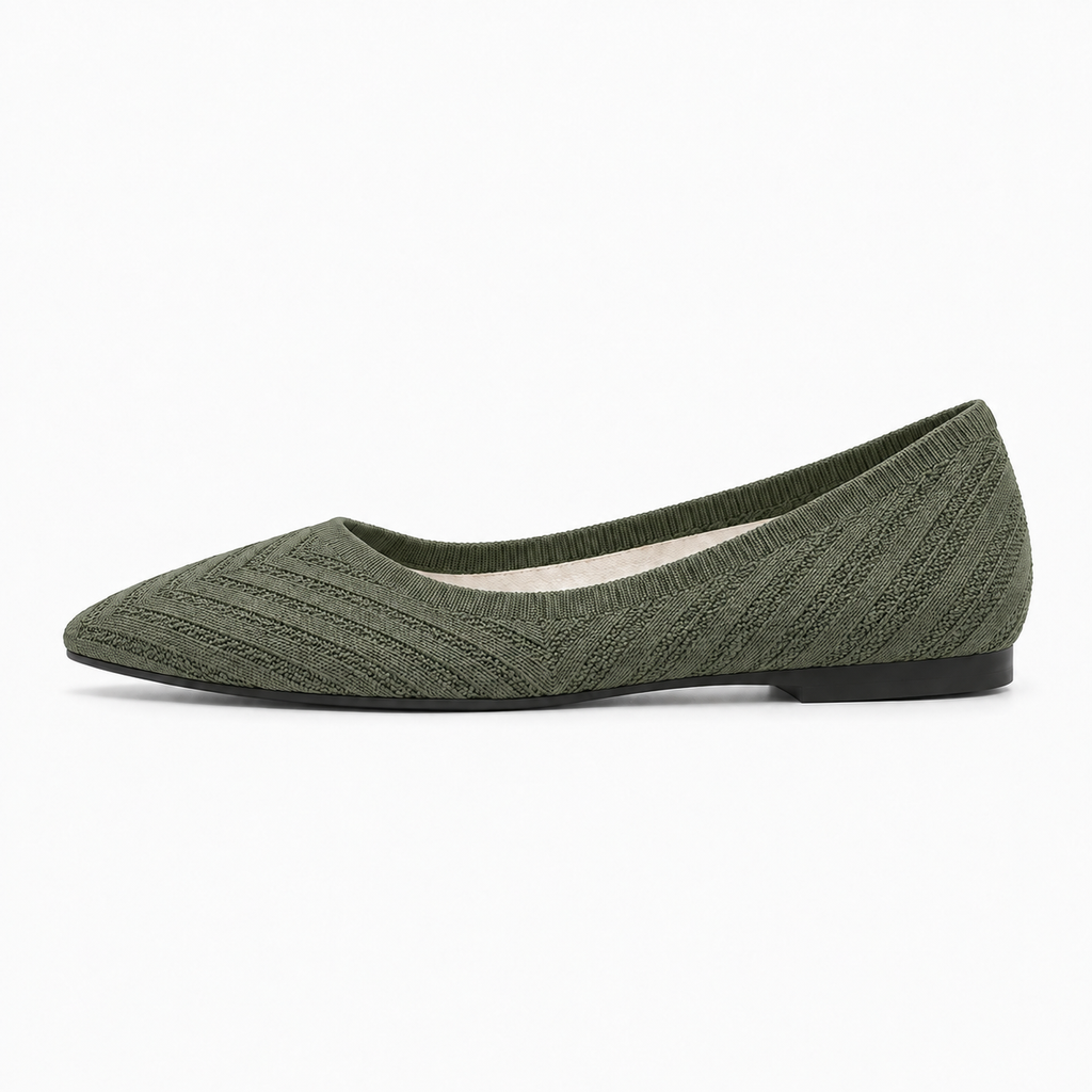 Green Womens Pointed Toe Knit Ballet Flats - women's ballet flats UK