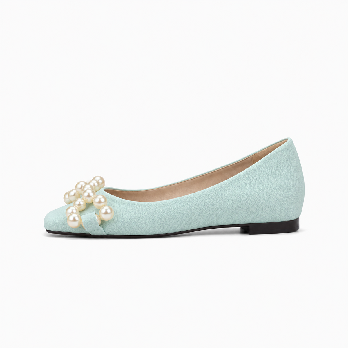 Green Womens Pearl Square Toe Ballet Flats - women's ballet flats UK