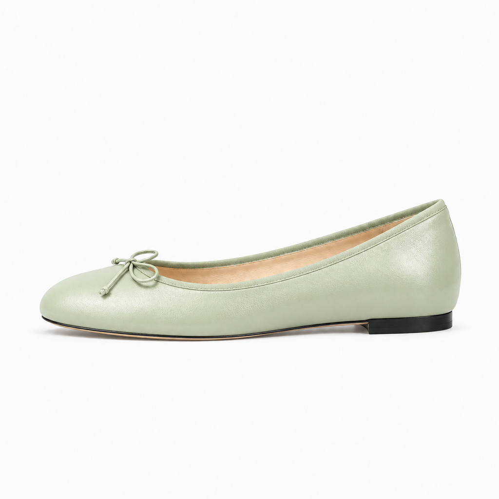 Green Womens Bow Round Toe Ballet Flats - women's ballet flats UK