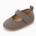 Grey Baby Corduroy Mary Jane Shoes - soft ribbed infant shoes with velcro strap and flexible sole
