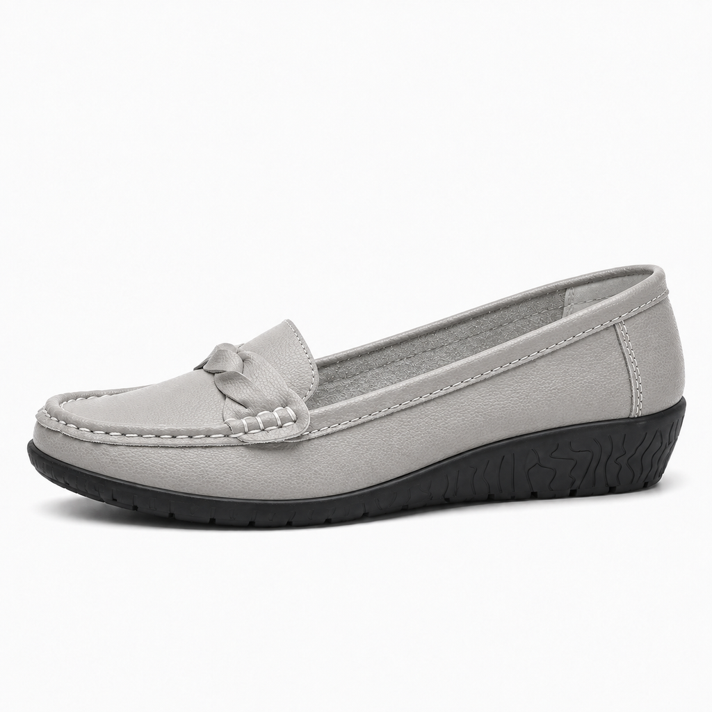 Grey Womens Leather Wedge Ballet Flats - women's ballet flats UK