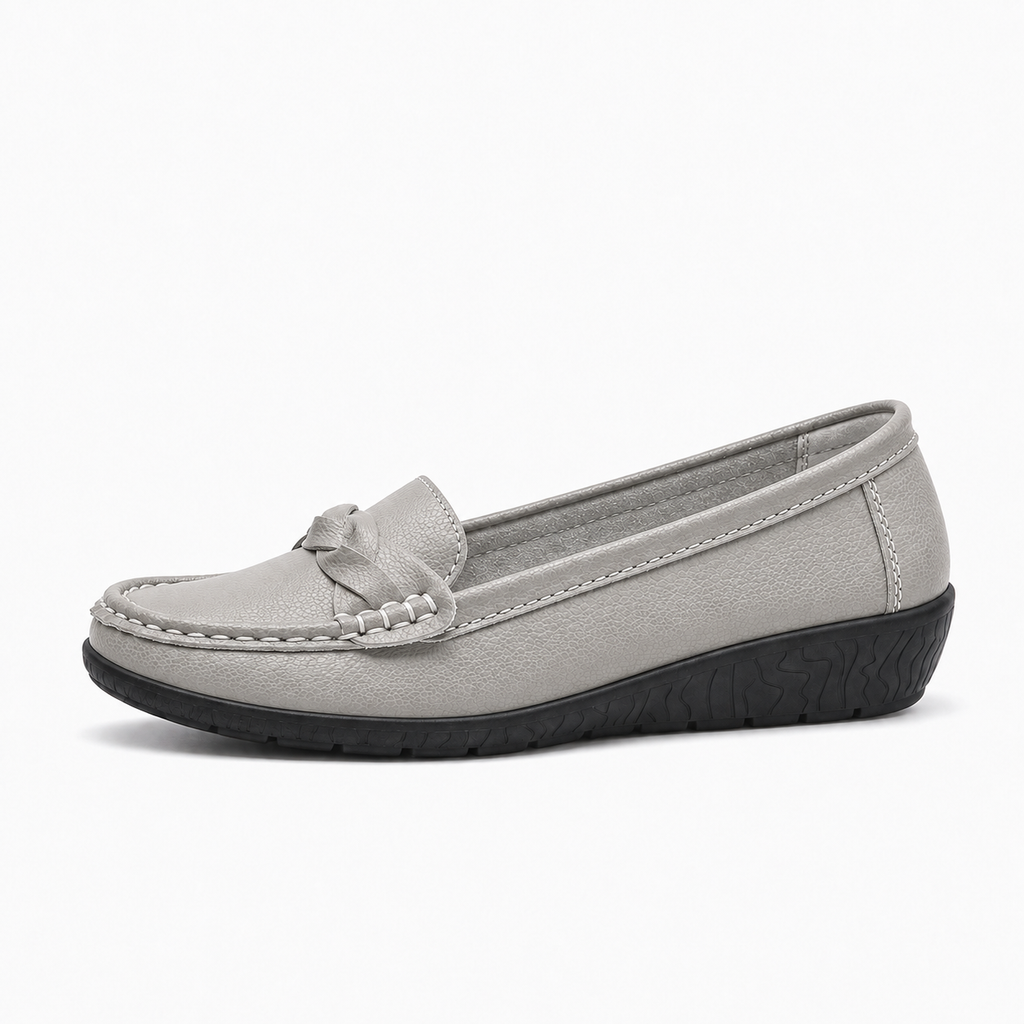 Grey Womens Leather Round Toe Casual Loafers - women's leather loafers UK
