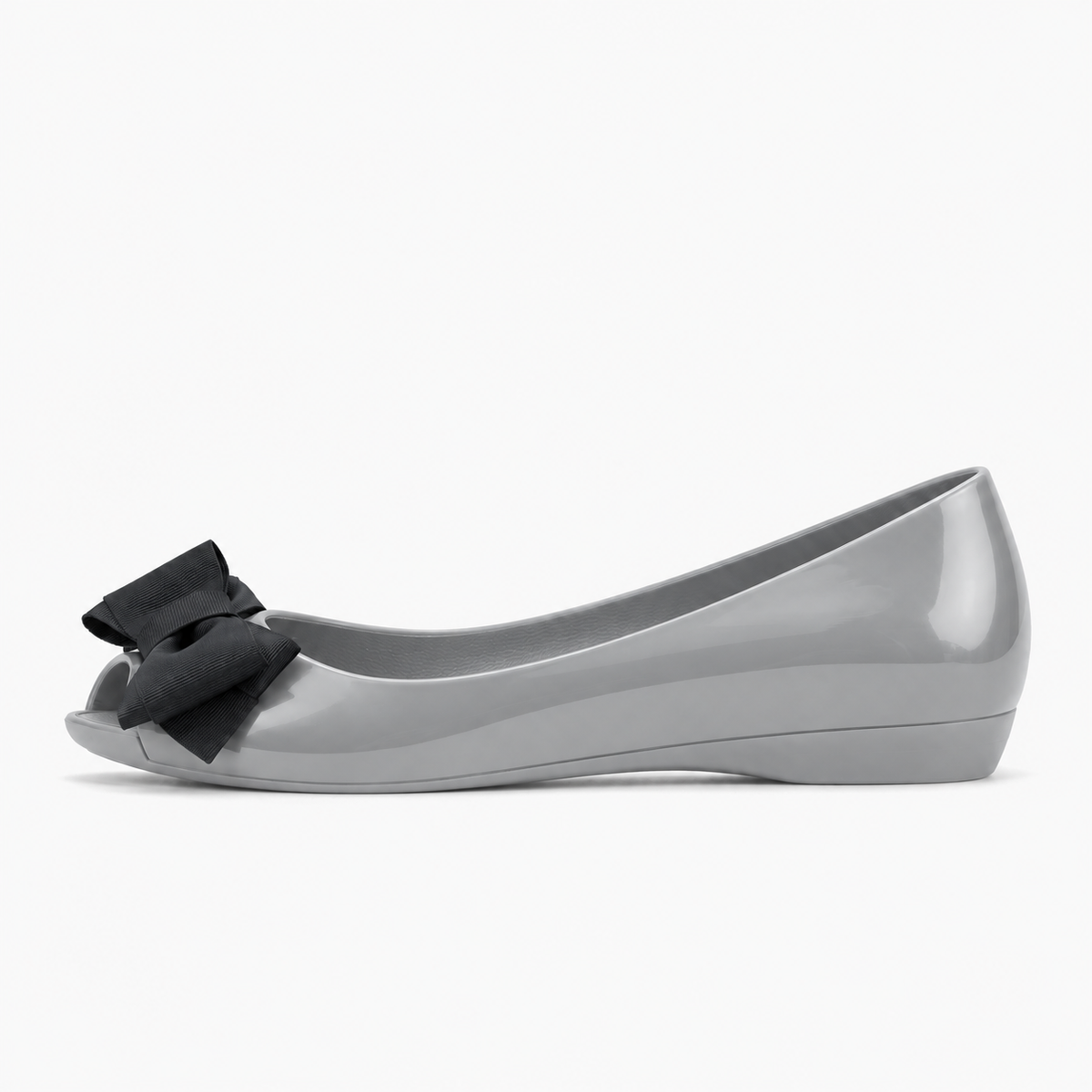 Grey Womens Peep Toe Jelly Ballet Flats - grey jelly flats UK