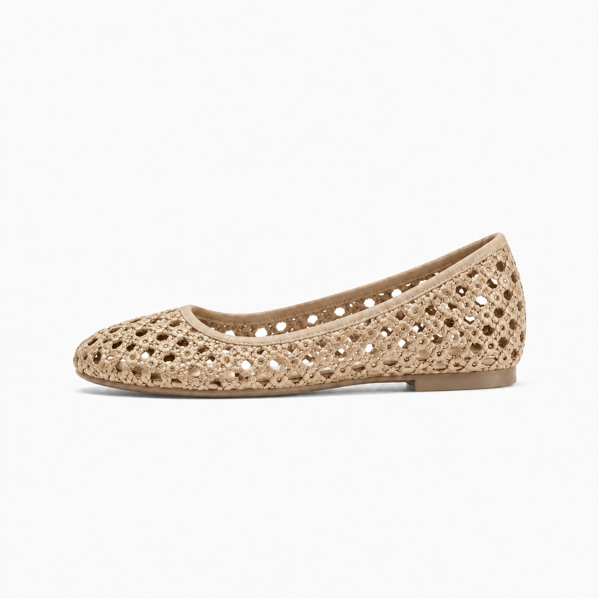 Khaki Womens Woven Round Toe Breathable Ballet Flats - women's ballet flats UK