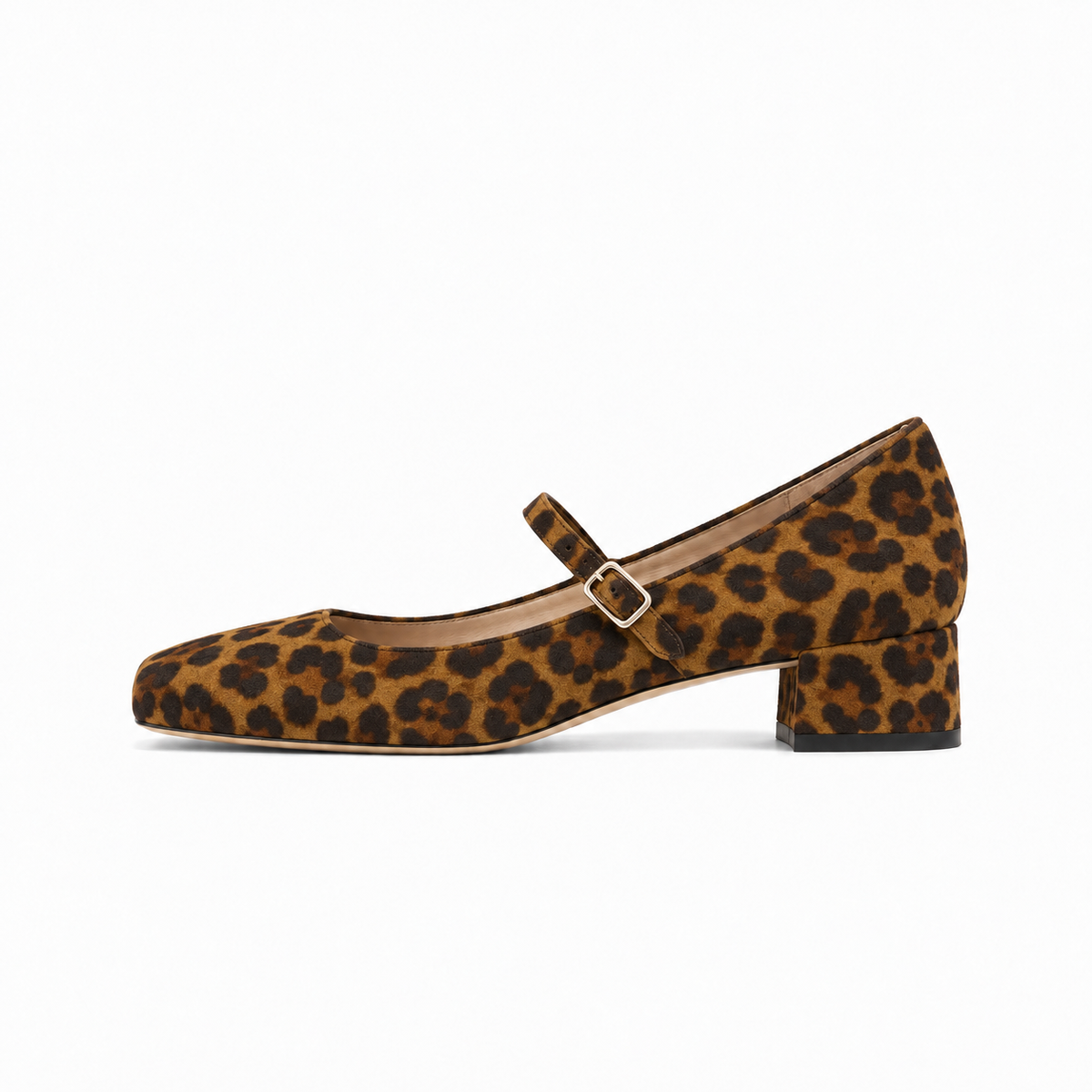 Leopard Womens Block Heel Mary Jane Flats - ladies flat shoes UK