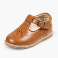 Kids Leather Walking Retro Ballet Flats Light Brown - chaussure enfant en cuir camel a bride et boucle