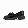 Matte Black Womens Bow Platform Black Ballet Flats - women's ballet flats UK