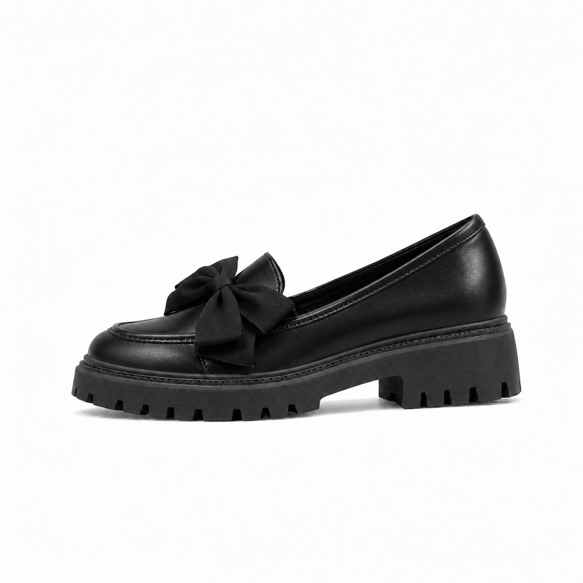 Matte Black Womens Bow Platform Black Ballet Flats - women's ballet flats UK