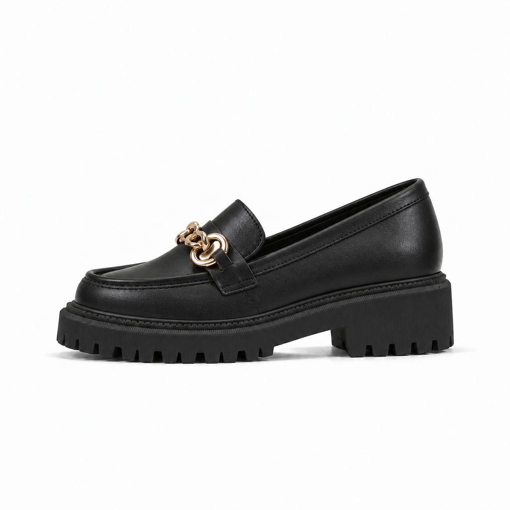 Matte Black Womens Chain Platform Loafers - women's loafers UK