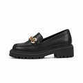 Matte Black Womens Chain Platform Loafers - women's loafers UK